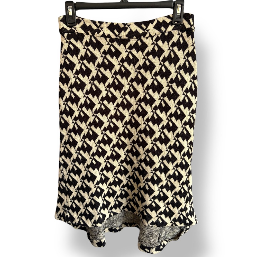 Diane von Furstenberg Geometric Print Knit Midi Skirt Women's Size 2 Black Cream - Picture 1 of 3